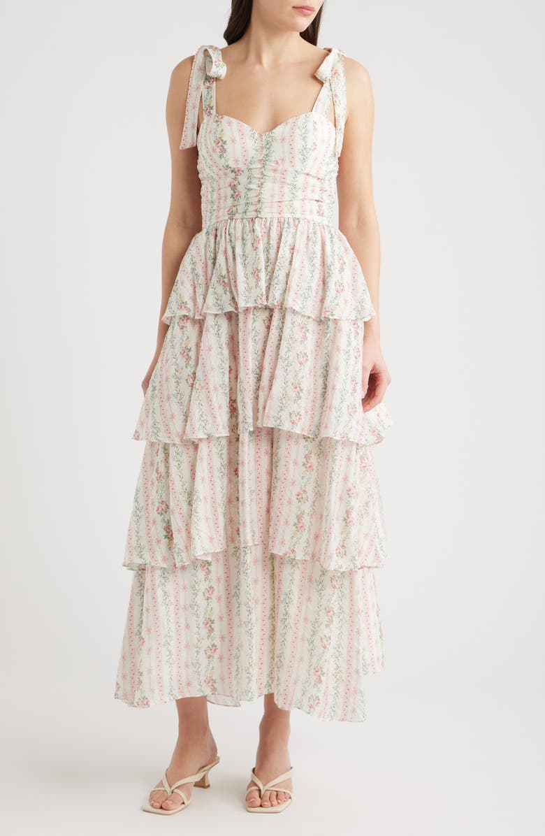 ZOE AND CLAIRE Print Tiered Maxi Dress, Main, color, Pink Multi