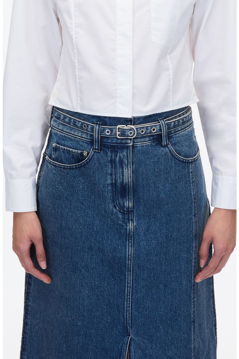 A-Line Denim Midi Skirt, Alternate, color, BLUE