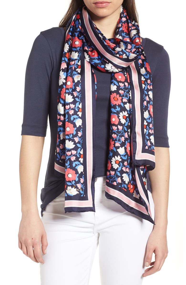 Kate Spade New York daisy oblong silk scarf, Main, color, 