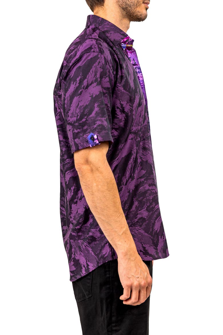 Galileo Ascension 0081 Contemporary Fit Short Sleeve Button-Up Shirt, Alternate, color, PURPLE/BLACK