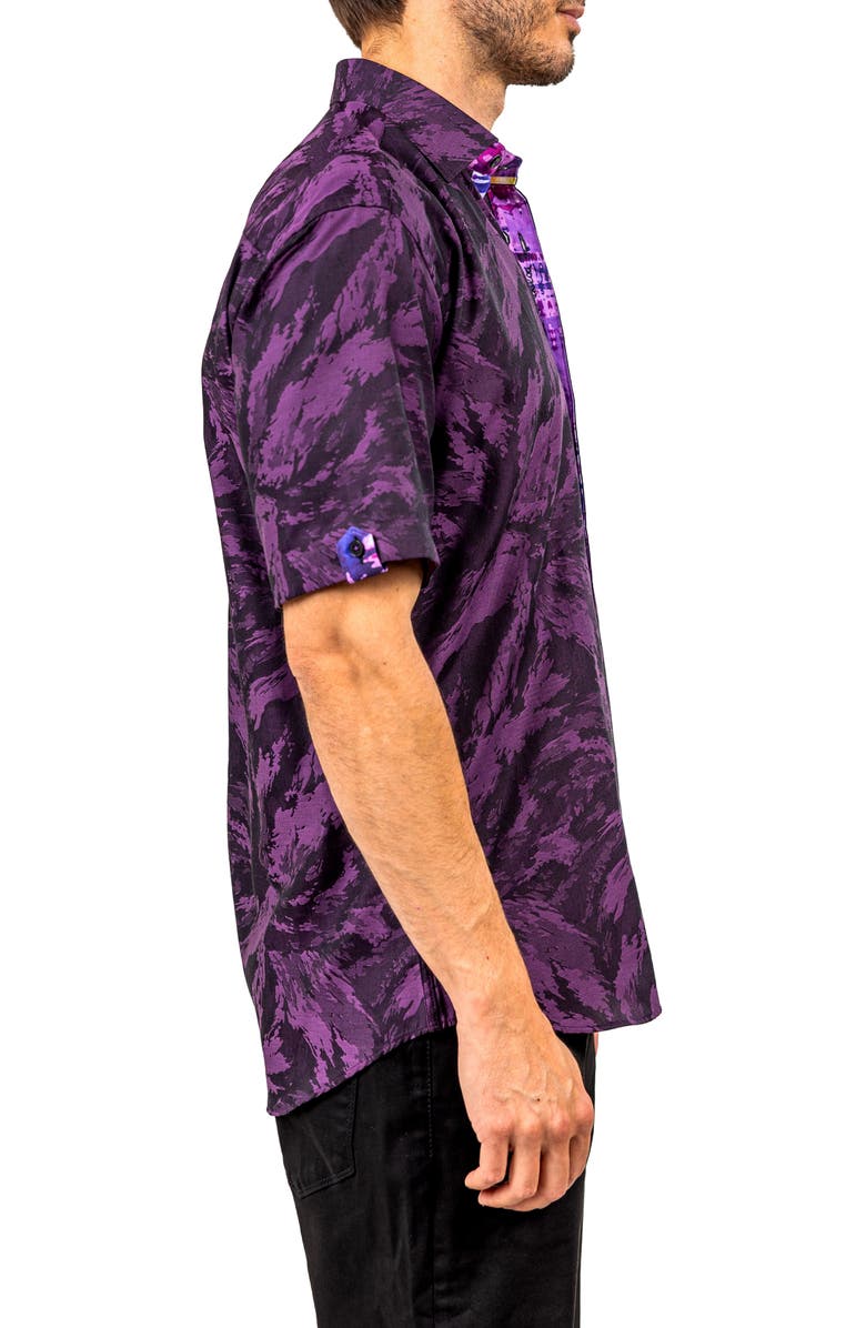 Maceoo Galileo Ascension 0081 Contemporary Fit Short Sleeve Button-Up Shirt, Alternate, color, Purple/Black