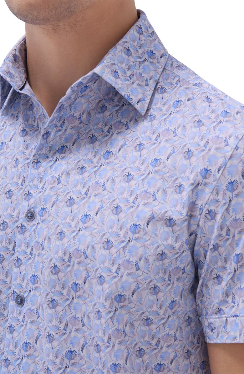 Bugatchi Miles OoohCotton<sup>®</sup> Leaf Print Short Sleeve Button-Up Shirt, Alternate, color, Air Blue