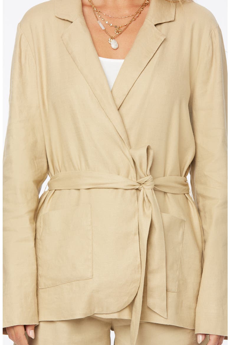 Belted Linen Blend Blazer, Alternate, color, WARM SAND