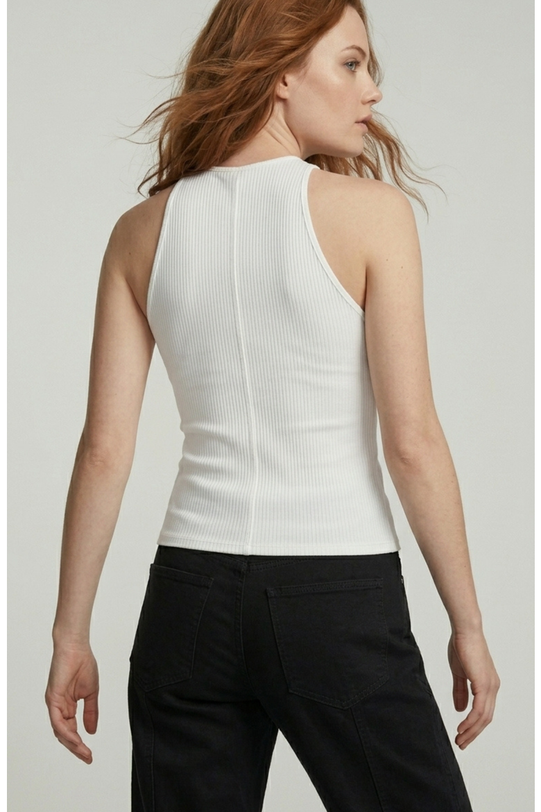 Callie Rib Halter Top with Seam Shaping, Alternate, color, White