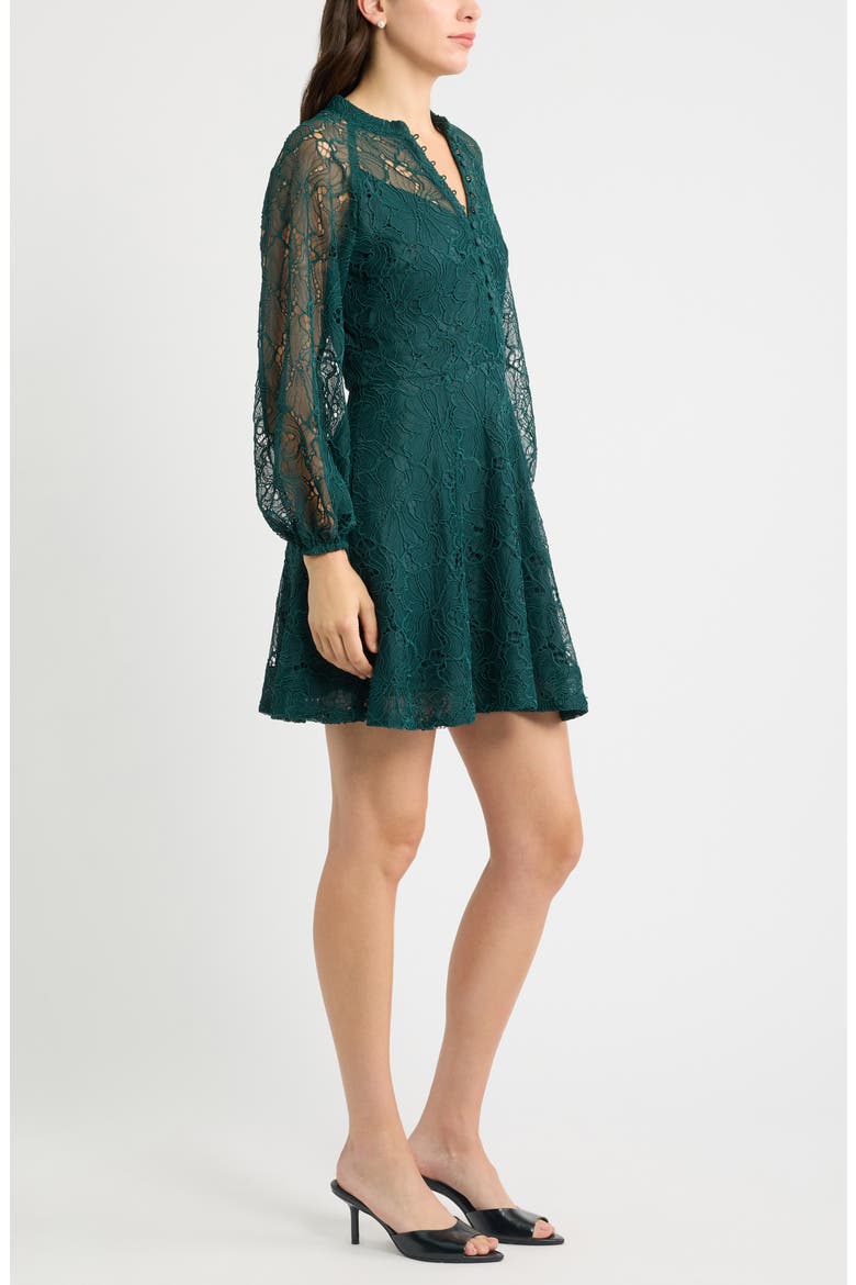 Long Sleeve Lace Minidress, Alternate, color, GREEN PONDEROSA