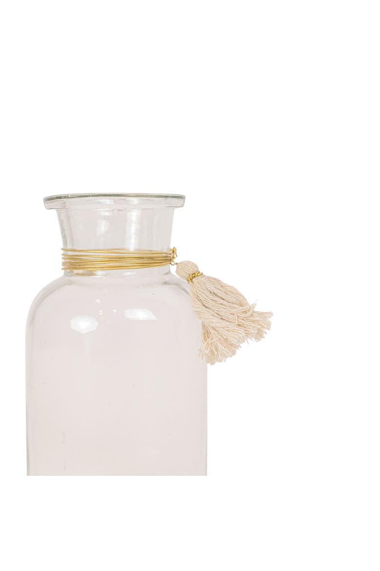 Tassel Embellished Bud Vase Glass Metal & Cotton, Alternate, color, Brown