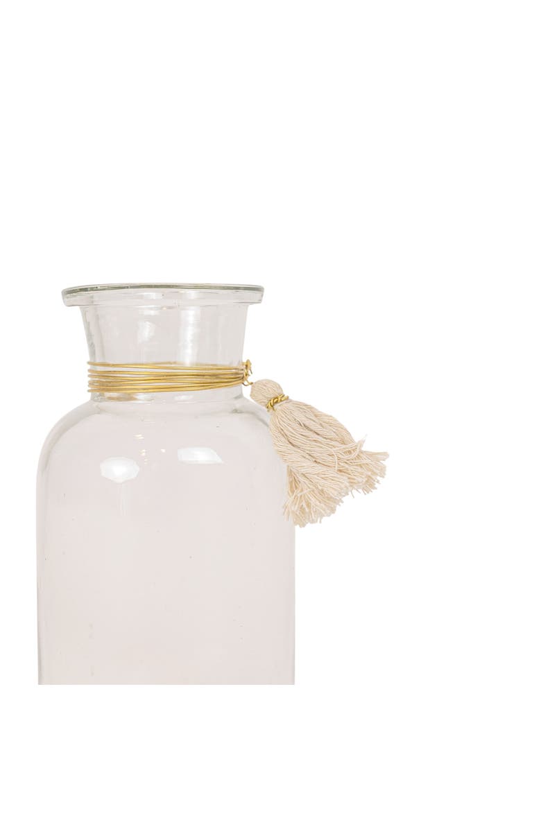 Foreside Home and Garden Tassel Embellished Bud Vase Glass Metal & Cotton, Alternate, color, Brown