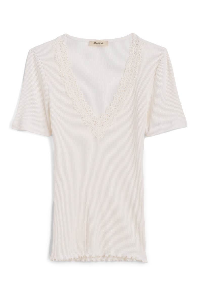Lace Trim V-Neck Rib Top, Alternate, color, WINTER WHITE