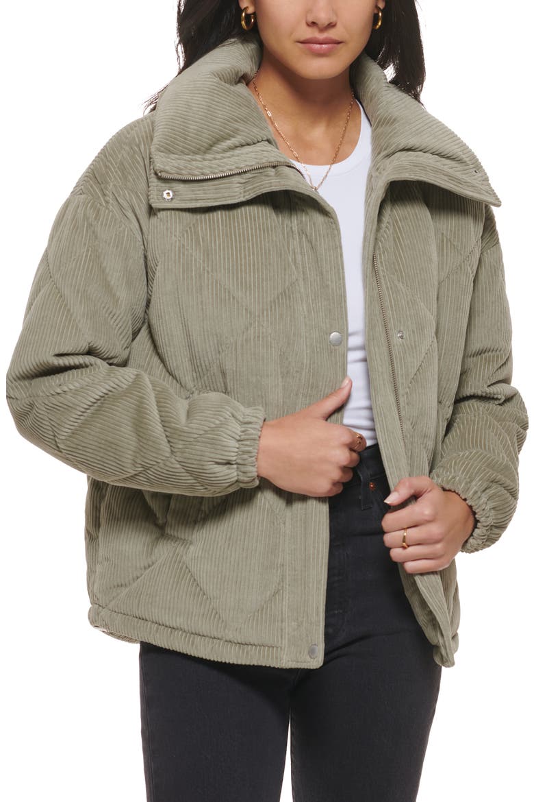 Diamond Quilted Corduroy Puffer Jacket, Main, color, WASHED GREEN