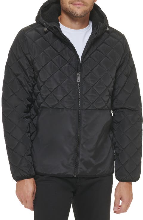Faux Shearling Lined Hood Quilted Puffer Jacket