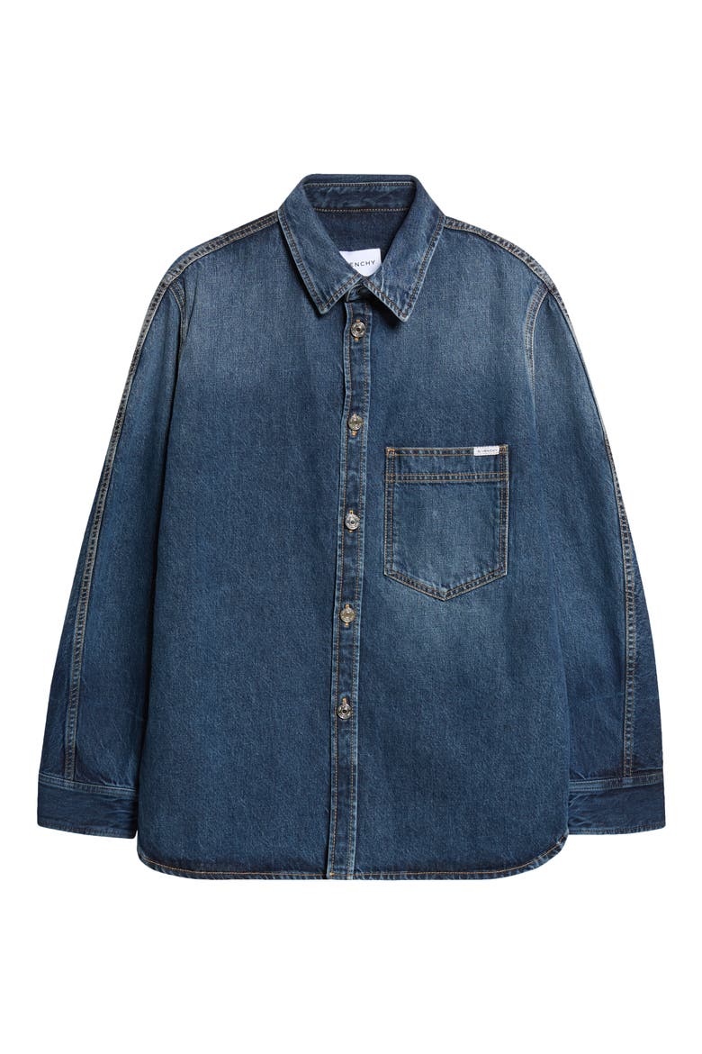 Couture Seam Denim Button-Up Shirt, Main, color, GREY BLUE
