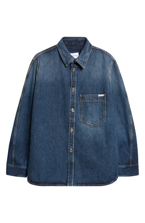 Couture Seam Denim Button-Up Shirt