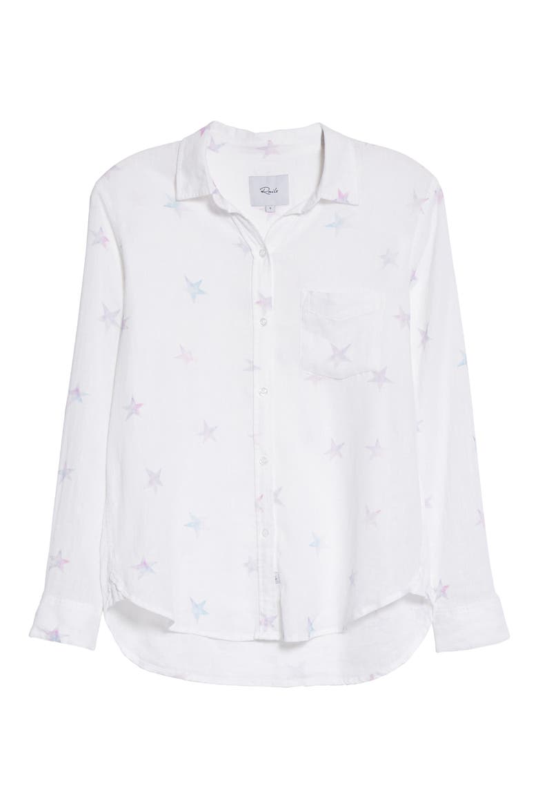 Charli Star Print Linen Blend Blouse, Alternate, color, TIE DYE STARS