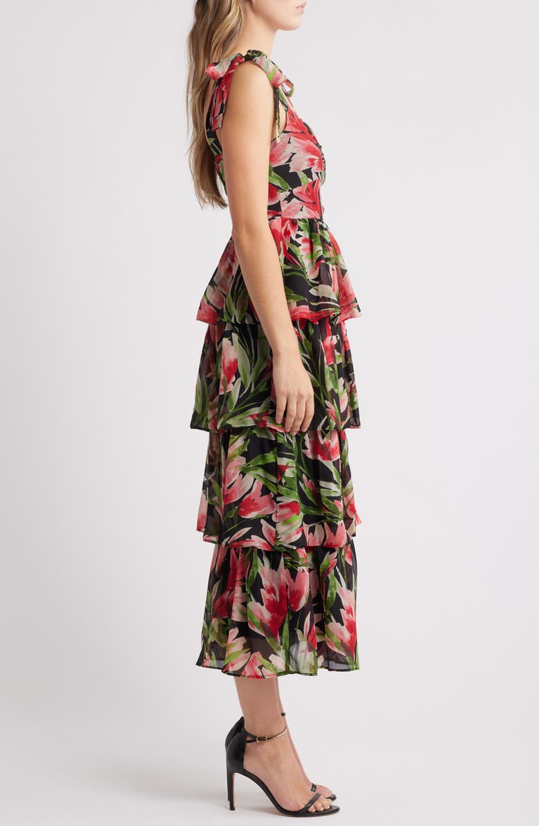 Julia Jordan Floral Tie Strap Tiered Midi Dress, Alternate, color, 