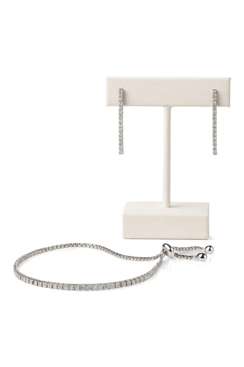 Cubic Zirconia Tennis Bracelet & Drop Earrings Set, Main, color, SILVER PLATED