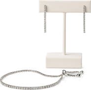 BEST SILVER Cubic Zirconia Tennis Bracelet & Drop Earrings Set