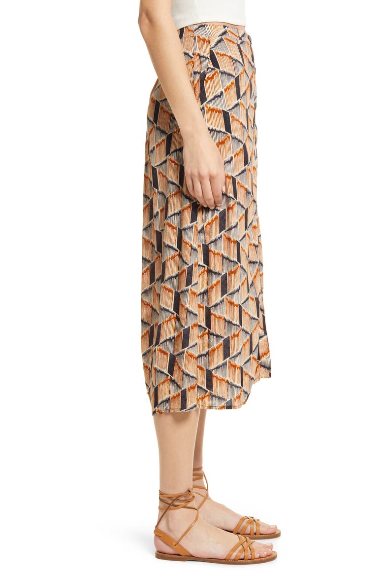 Print Button Front Skirt, Alternate, color, GREY- BROWN STRIPE