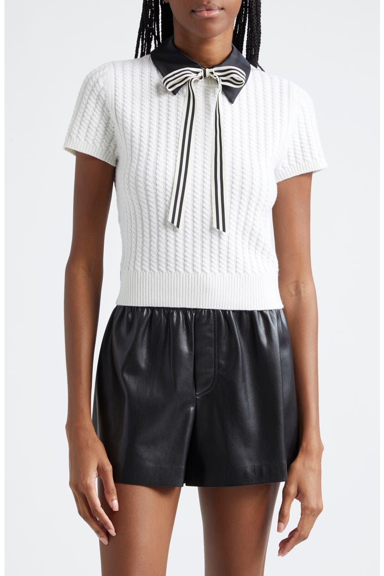 Abbott Short Sleeve Wool Sweater, Main, color, SOFT WHITE/ BLACK