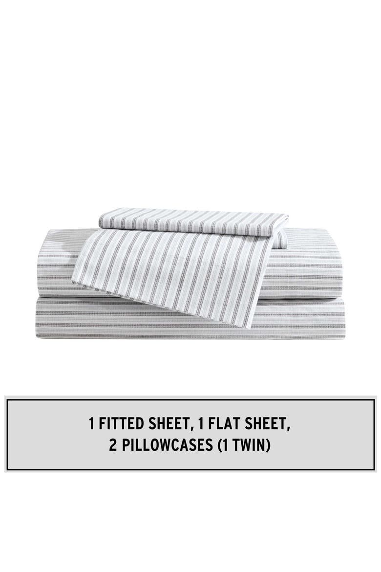 Ticking Stripe 200 Thread Count Cotton Percale Sheet Set, Alternate, color, DARK GREY/ LIGHT GREY