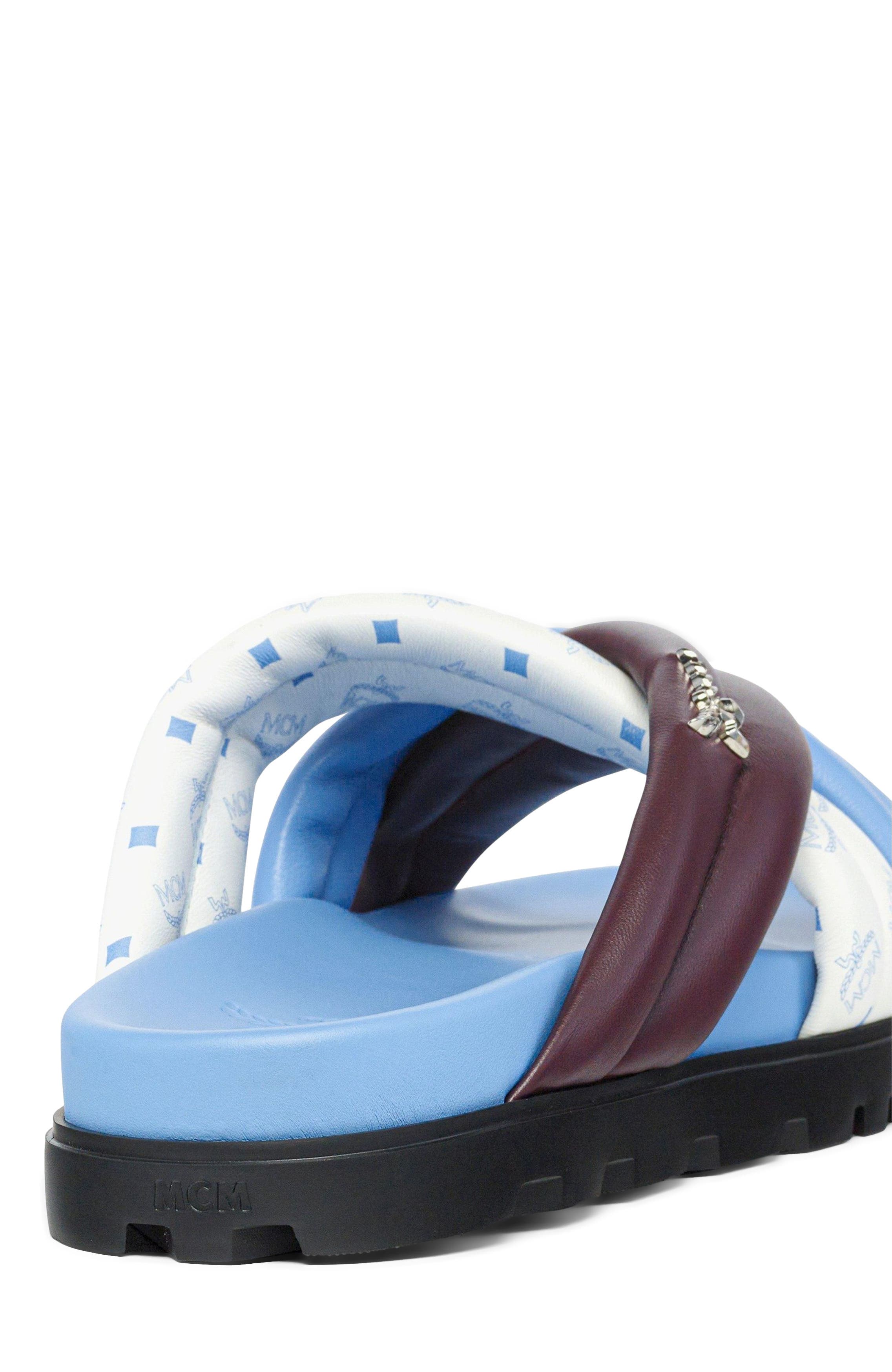 MCM Monogram Cross Sandals in Lamb Leather, Alternate, color, Winetasting