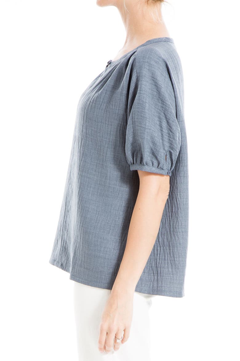 Short Sleeve Split Neck Blouse, Alternate, color, HEATHER BLUE STEEL
