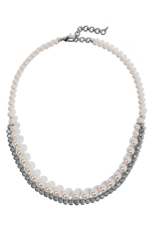 Imitation Pearl and Cubic Zirconia Double Layer Necklace
