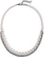 Nadri Imitation Pearl and Cubic Zirconia Double Layer Necklace