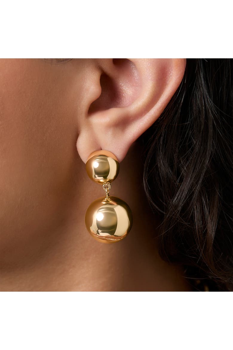 Double Ball Drop Earrings, Alternate, color, Gold