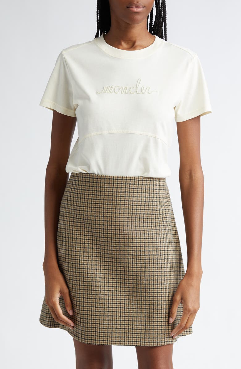 Moncler Logo Embroidered Cotton T-Shirt, Main, color, White