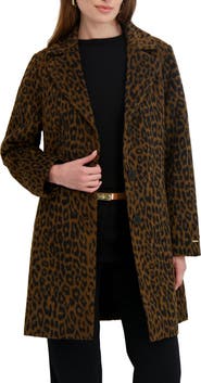 Tahari Lina Single Breasted Leopard Print Coat