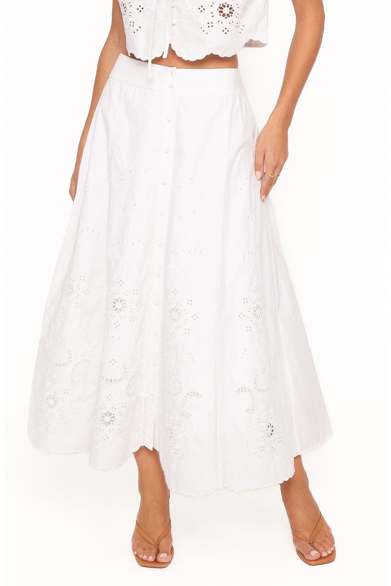 Kye Cotton Midi Skirt, Main, color, WHITE BRODERIE