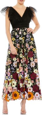 Mac Duggal Embroidered Ruched Flutter Sleeve A Line Dress