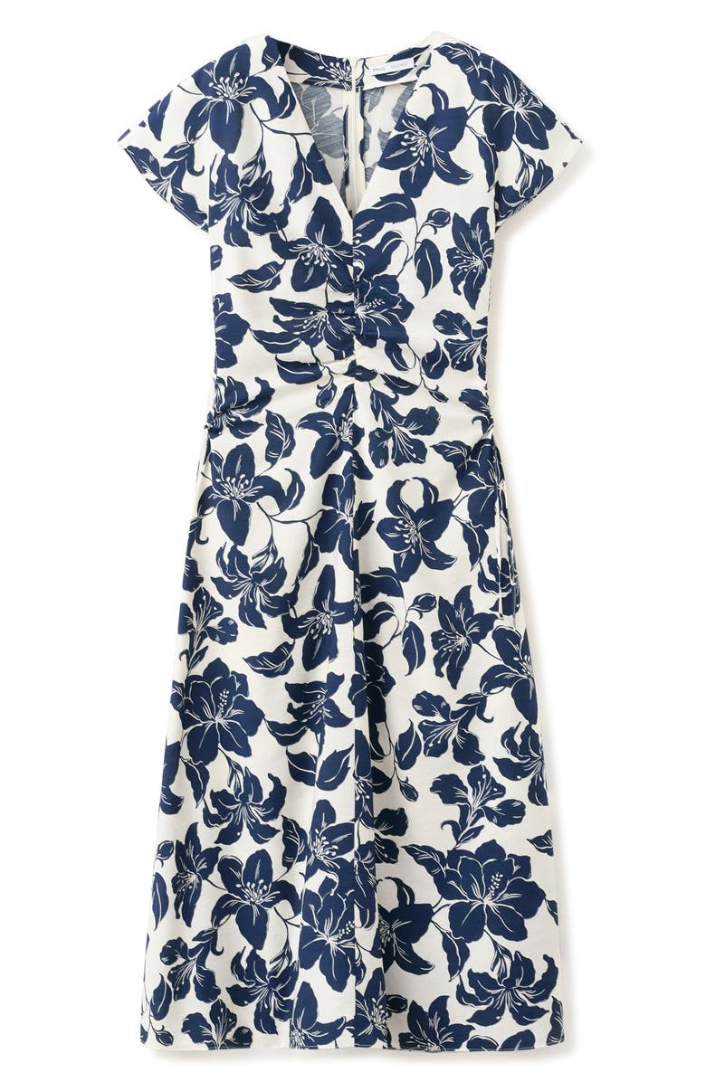 MANGO Print Side Ruched Maxi Dress, Alternate, color, Ecru