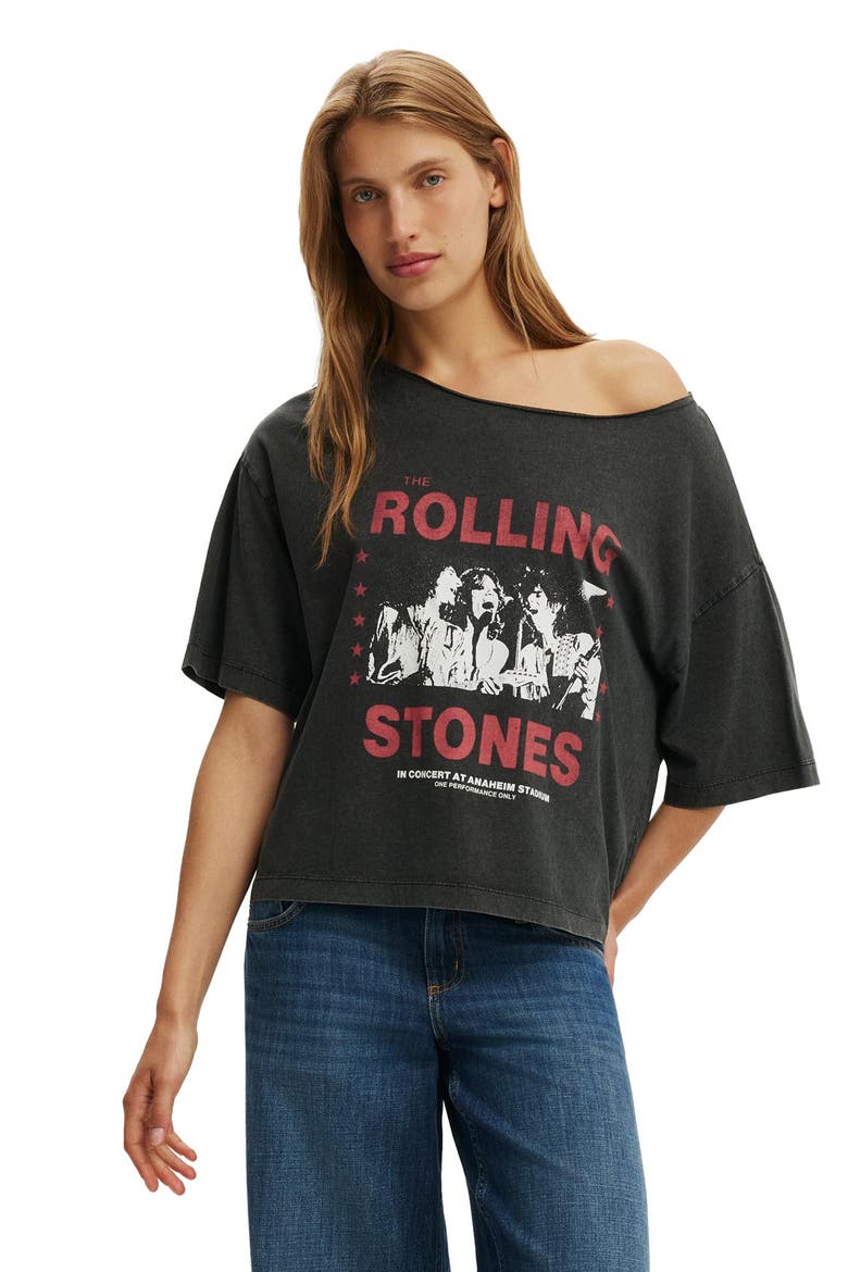 Women's Lcn Music Off Shoulder Boxy Graphic Tee, Main, color, Rolling Stones Stadium