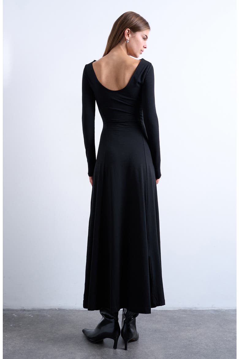Scoop Back Long Sleeve Maxi Dress, Alternate, color, BLACK