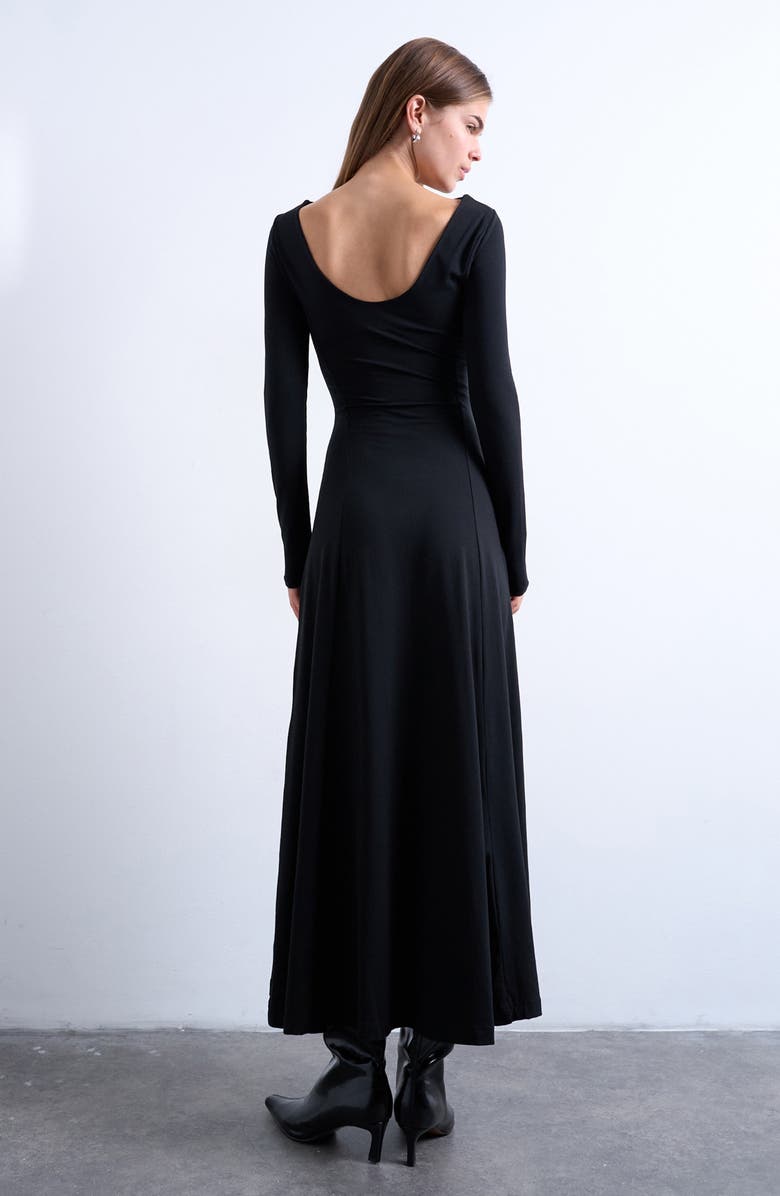Topshop Scoop Back Long Sleeve Maxi Dress, Alternate, color, Black