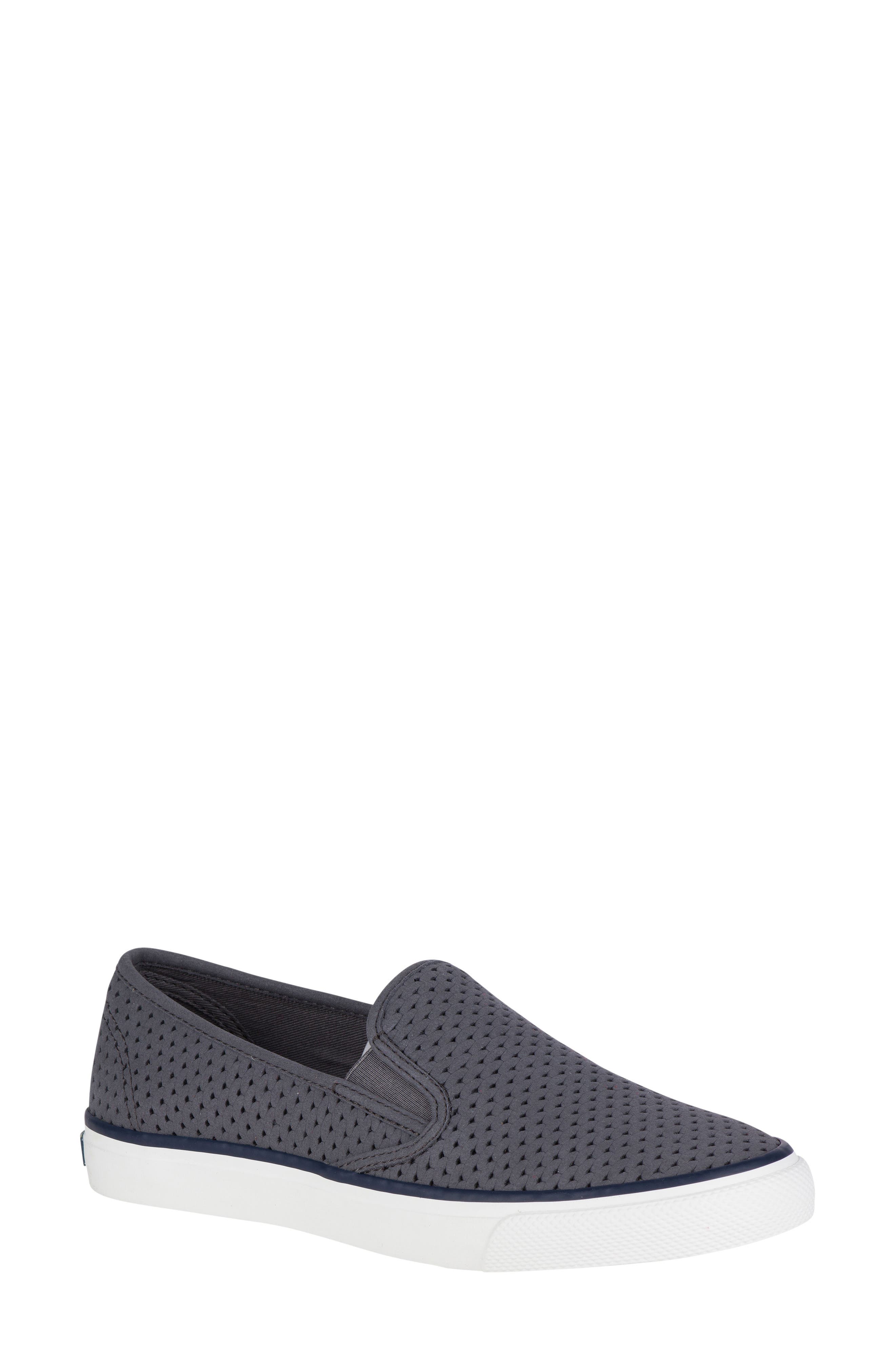 Sperry 'Seaside' Perforated Slip-On Sneaker, Main, color, DARK GREY LEATHER