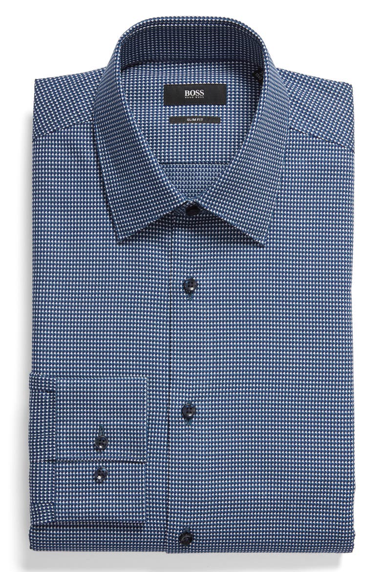 Slim Fit Geometric Dress Shirt, Alternate, color, BLUE/ GREEN