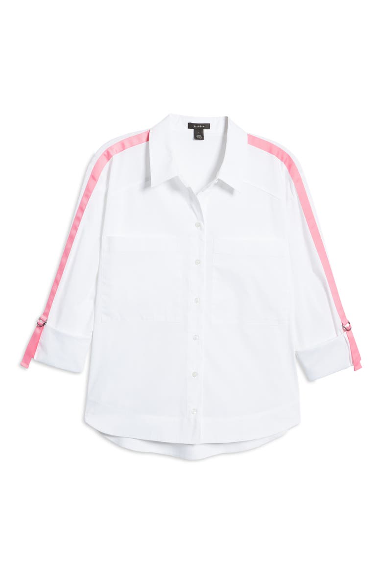 Sleeve Stripe Cotton Blend Poplin Blouse, Alternate, color, WHITE- PINK