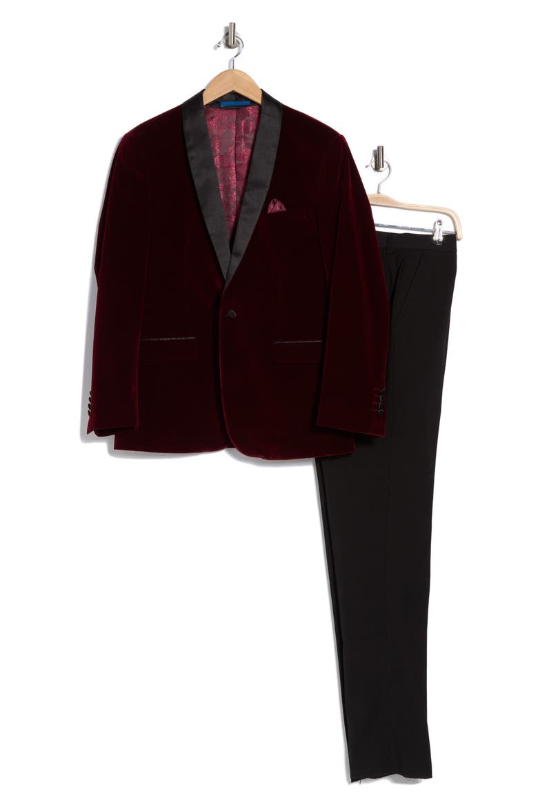 Two-Piece Velvet Shawl Lapel Slim Fit Tuxedo, Alternate, color, BURGUNDY