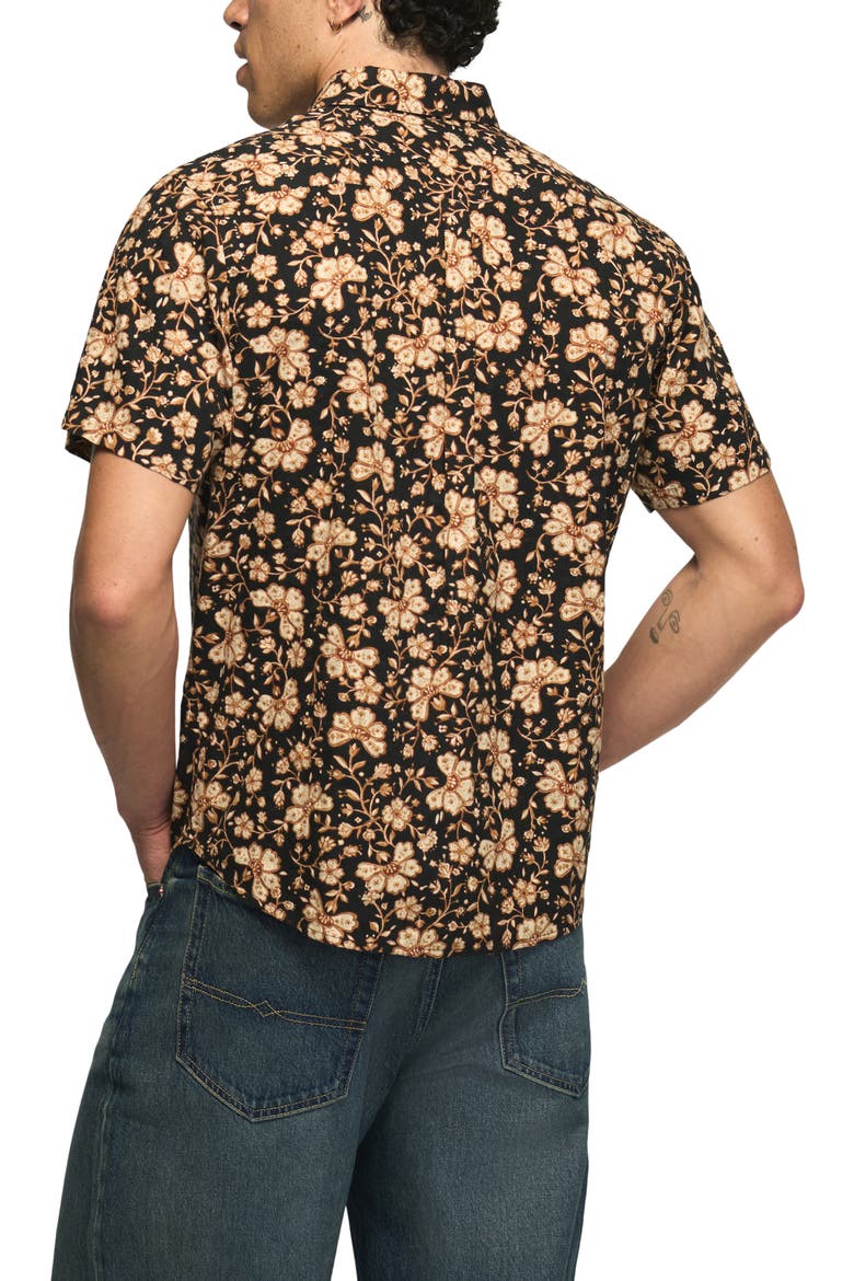 Floral Short Sleeve Cotton Button-Up Shirt, Alternate, color, BLACK PRINT