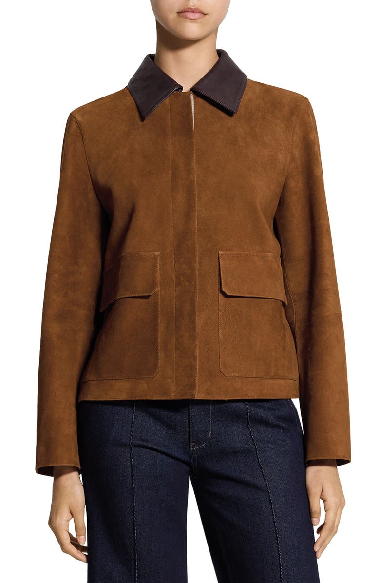 Theory Boxy Suede & Leather Jacket, Main, color, Tan - E0l