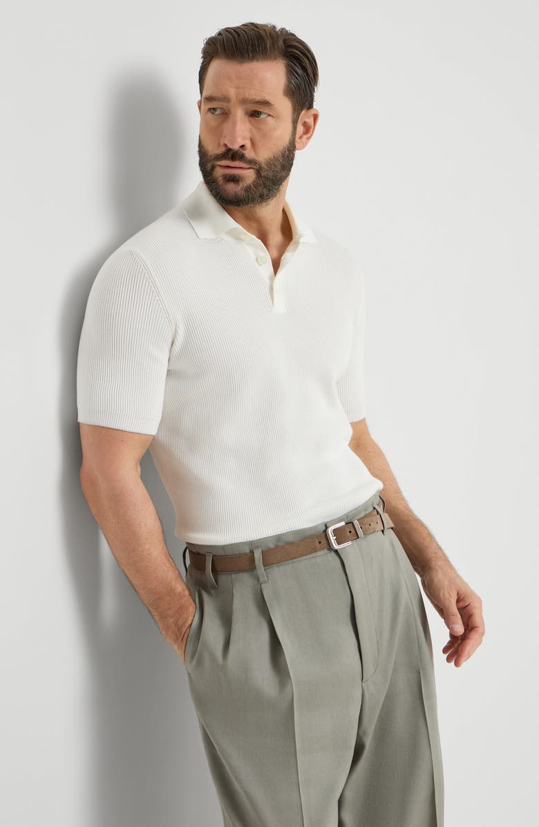 Brunello Cucinelli Rib knit polo, Alternate, color, Panama