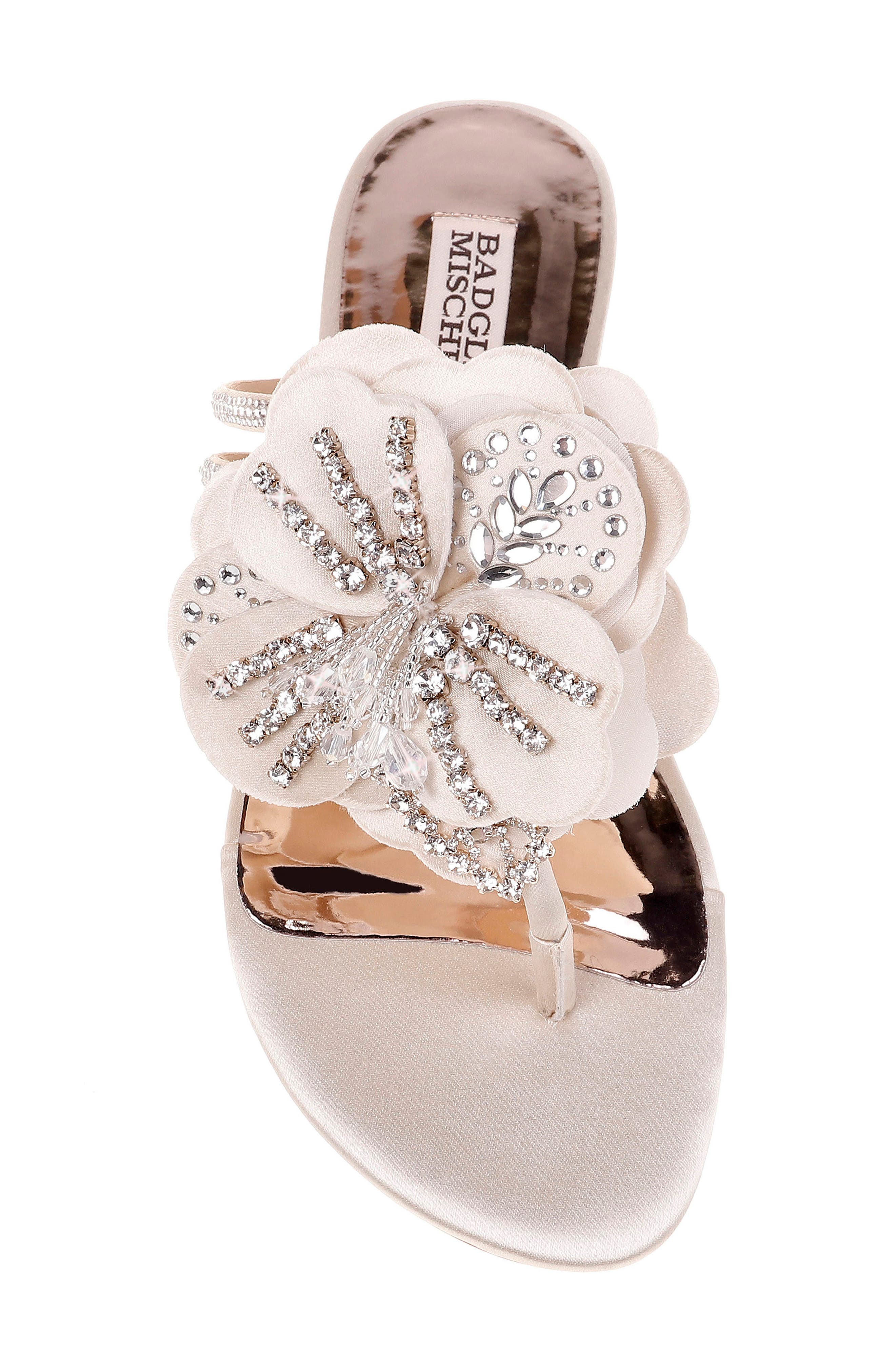 Badgley Mischka Laurie Embellished Slide Sandal, Alternate, color, IVORY SATIN