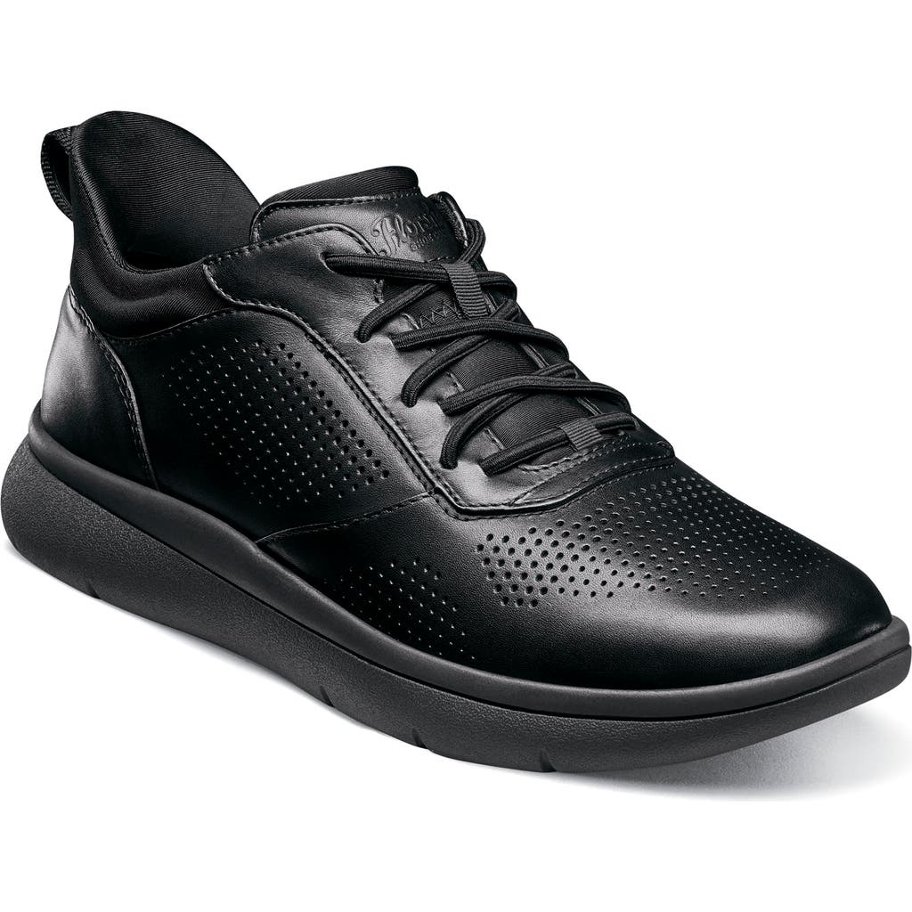 Florsheim Fleet Perforated Toe Elastic Lace Sneaker In Black Smooth