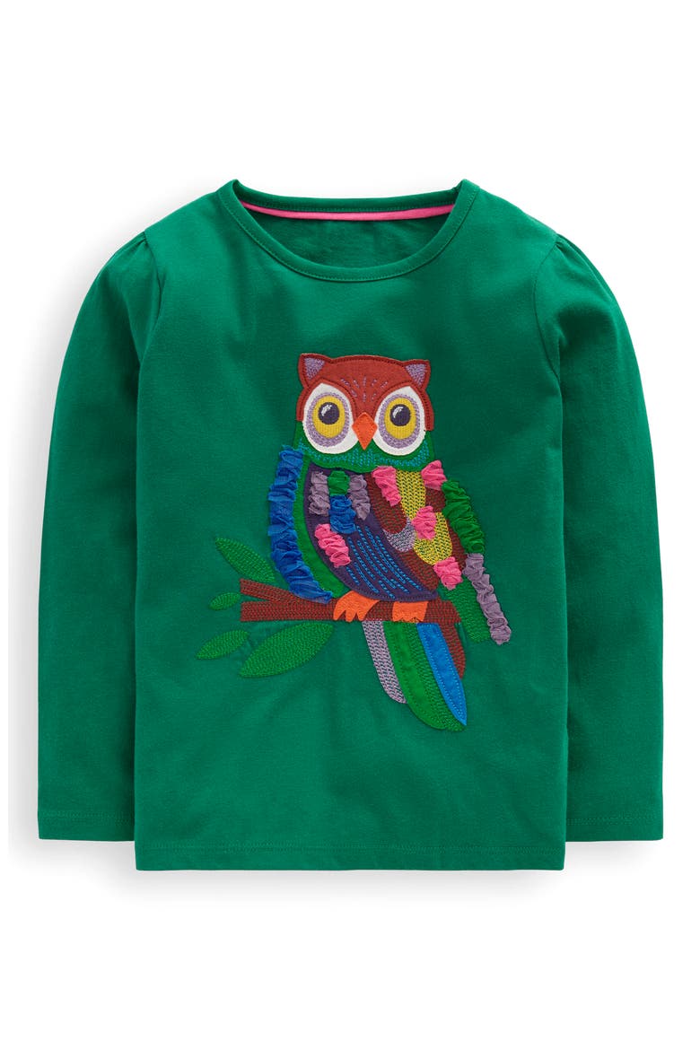 Kids' Owl Appliqué Cotton Graphic T-Shirt, Main, color, GREEN OWL