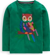 Mini Boden Kids' Owl Appliqué Cotton Graphic T-Shirt