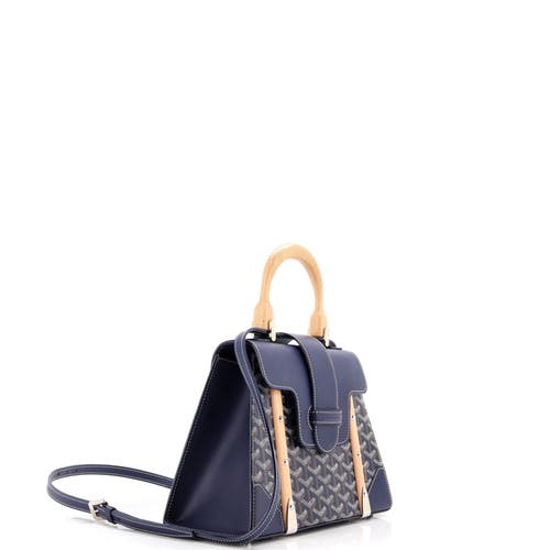Pre-owned Goyard Goyard Saigon Top Handle Bag Coated Canvas With Leather Pm In Blue