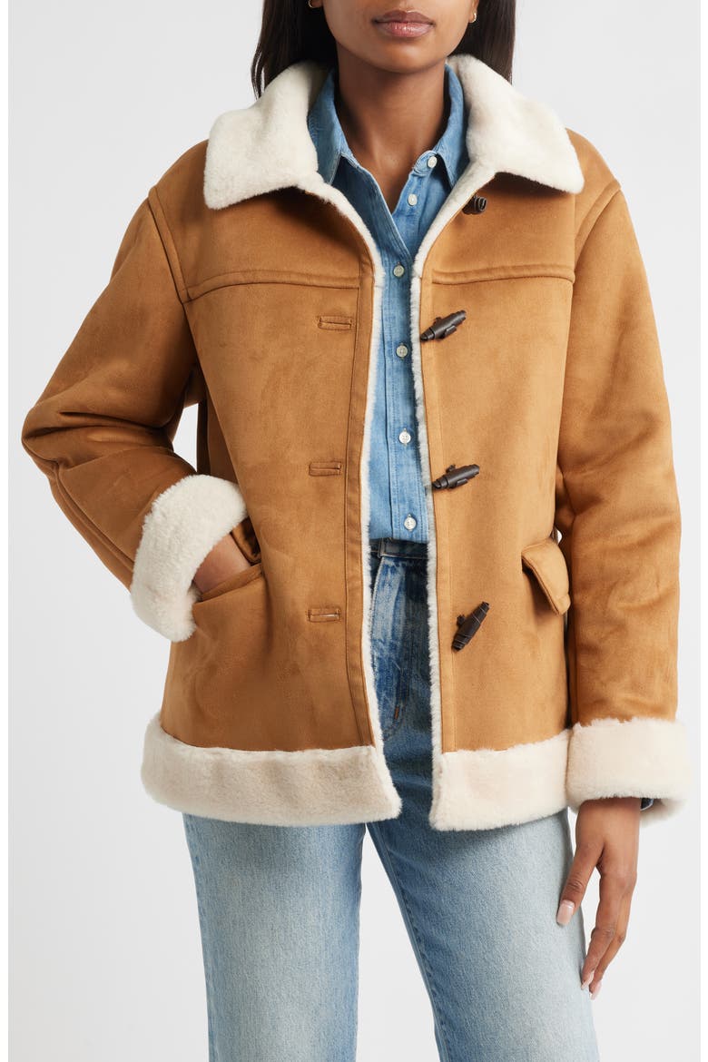 Faux Shearling Coat, Alternate, color, COGNAC/ IVORY