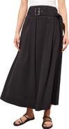 Ming Wang Pleated Belted A-Line Midi Skirt
